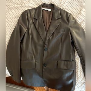 Oversized Chocolate Brown Leather Blazer